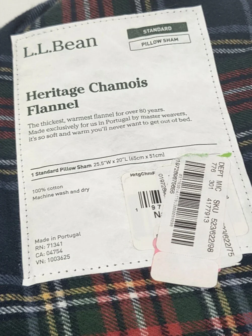 L.L.Bean Heritage Chamois Flannel Standard Pillow Shams Navy Plaid NWT Set